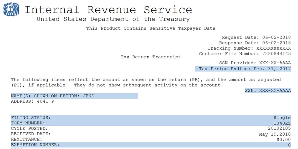 Example Of Tax Return Transcript